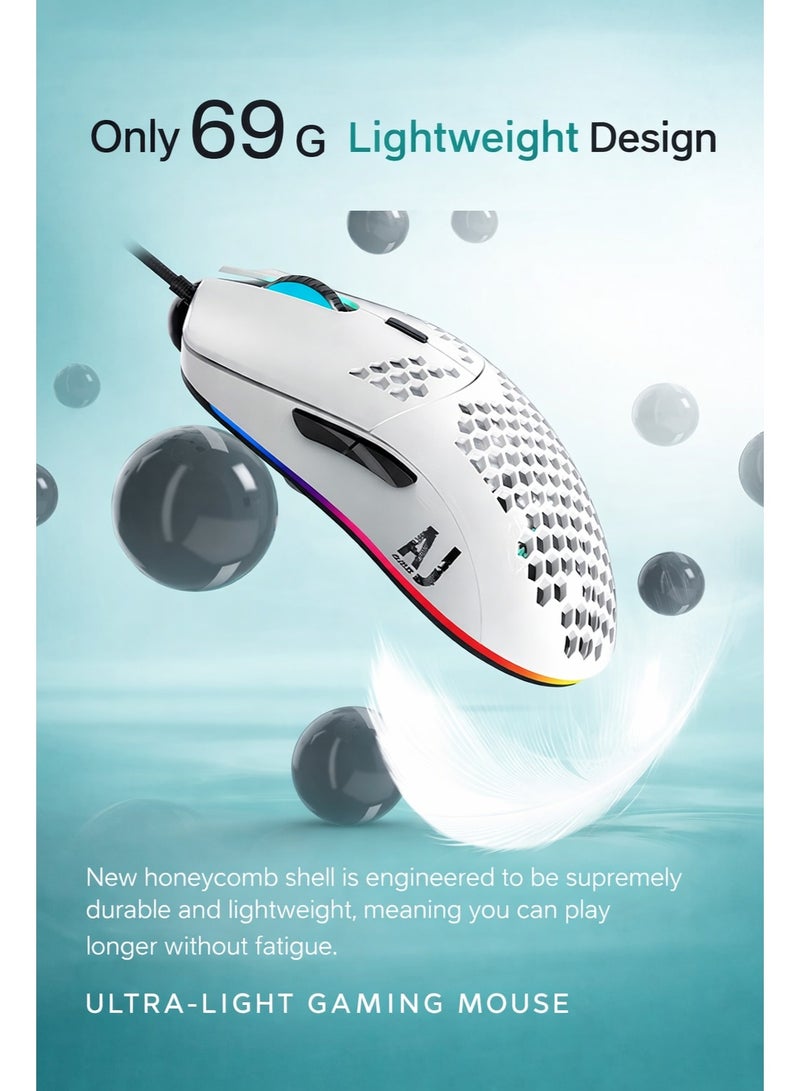 A-jazz AJAZZ AJ390 Ultra-Light Gaming Mouse, 16000 DPI RGB Honeycomb Wired Mouse, 69g Lightweight, PAW3338 Sensor, 7 Programmable Buttons - Image 2